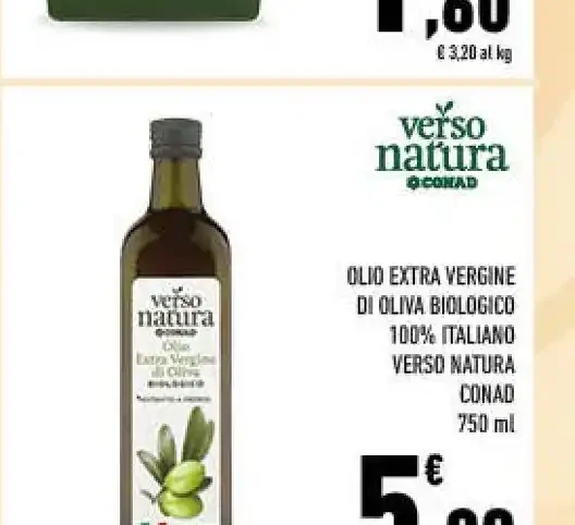 Olio extra vergine di oliva biologico Verso Natura Conad