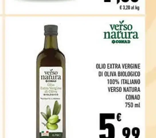 Olio extra vergine di oliva biologico Verso Natura Conad