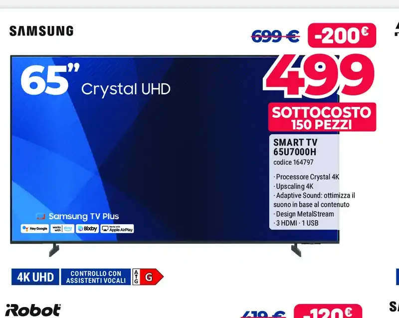TV Samsung 65" Crystal UHD Smart TV 65U7000H