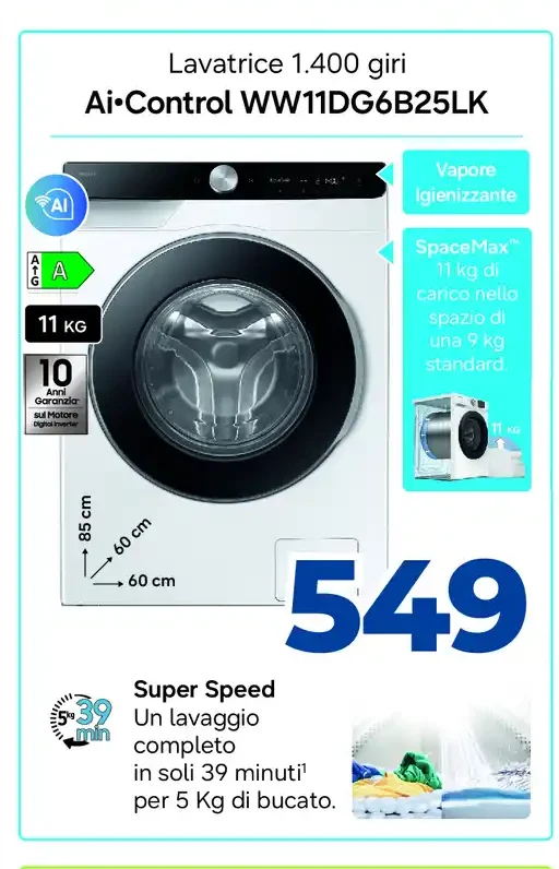 Lavatrice Samsung Ai Control WW11DG6B25LK