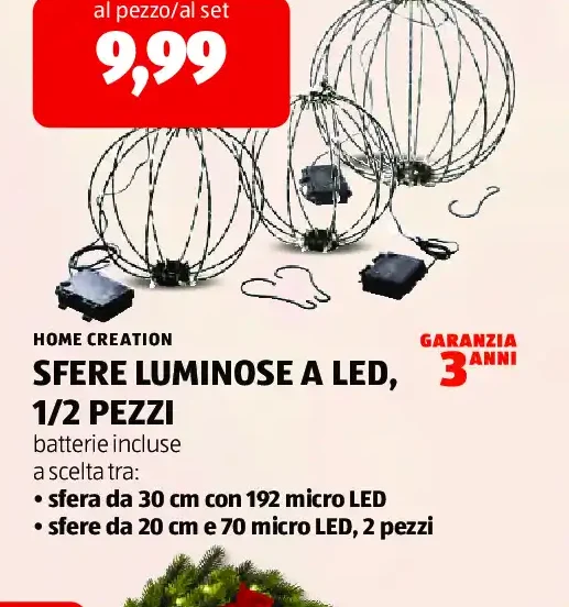 Sfere luminose a LED, 1/2 pezzi