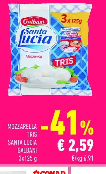 Mozzarella tris Santa Lucia Galbani