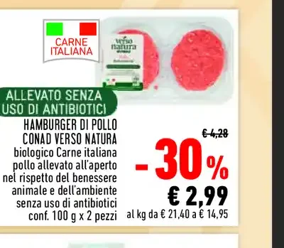 Hamburger di pollo Conad Verso Natura biologico