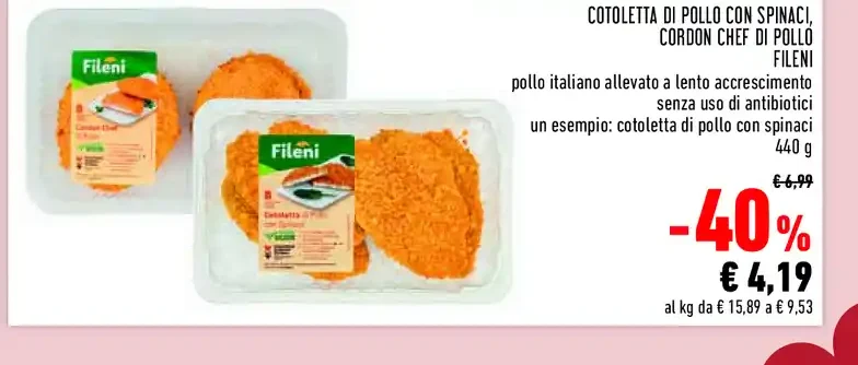 Cotoletta di pollo con spinaci Fileni