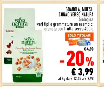 Granola e muesli biologici Verso Natura Conad