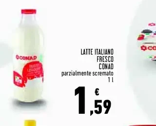 Latte italiano fresco parzialmente scremato