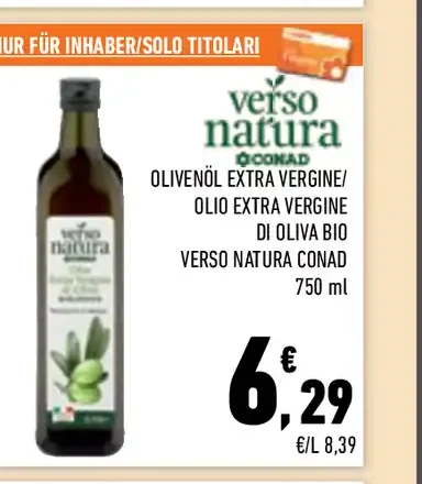 Olio extravergine di oliva bio Verso Natura Conad