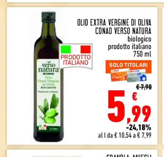 Olio extra vergine di oliva biologico Conad Verso Natura