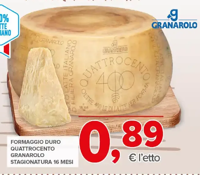 Formaggio duro Quattrocento Granarolo stagionato 16 mesi