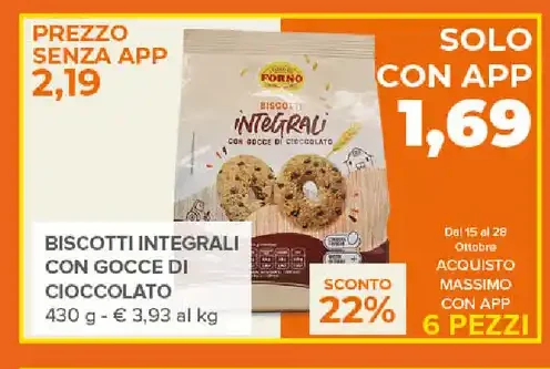Biscotti integrali con gocce di cioccolato