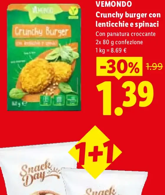 Crunchy burger con lenticchie e spinaci