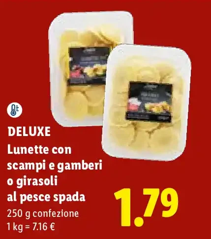 Lunette con scampi e gamberi o girasoli al pesce spada