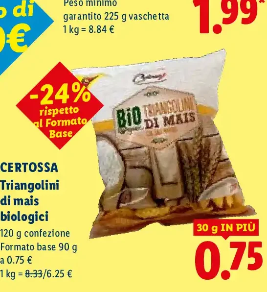 Triangolini di mais biologici Certossa