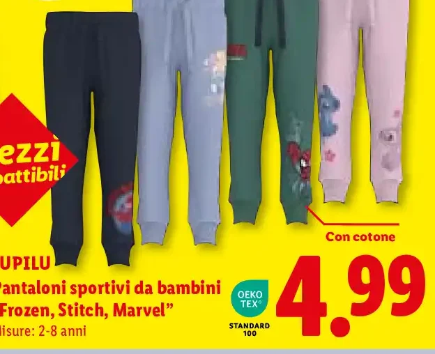 Pantaloni sportivi da bambini Frozen, Stitch, Marvel