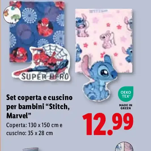 Set coperta e cuscino per bambini Stitch, Marvel