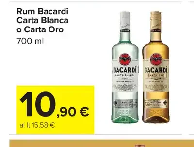 Rum Bacardi Carta Blanca o Carta Oro