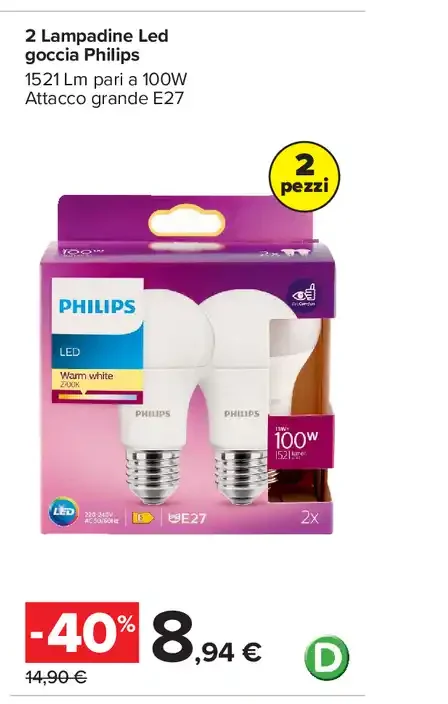 2 lampadine LED goccia Philips