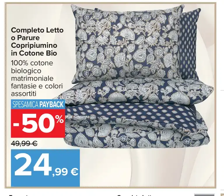 Completo letto o parure copripiumino in cotone bio