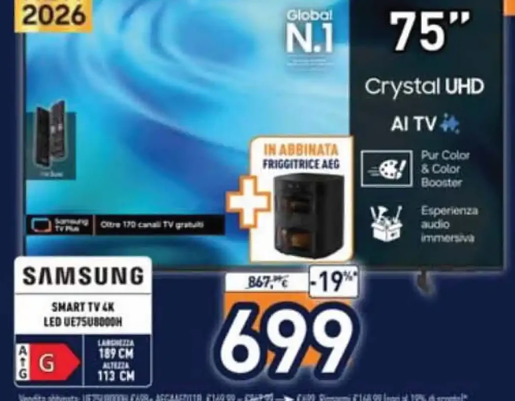 TV Samsung 75 pollici Crystal UHD