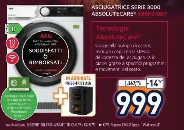 Asciugatrice AEG Serie 8000 AbsoluteCare TR8H310BY