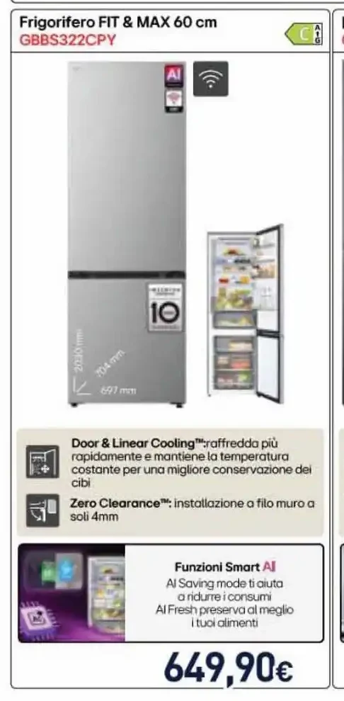 Frigorifero LG FIT & MAX 60 cm GBBS322CPY