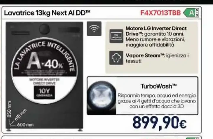 Lavatrice LG 13kg Next AI DD F4X7013TBB