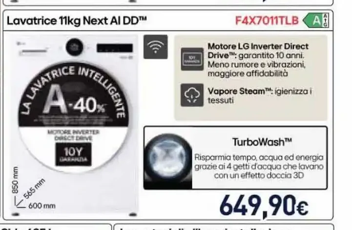 Lavatrice LG 11kg Next AI DD F4X7011TLB