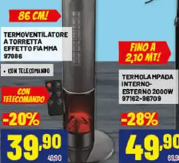 Termoventilatore a torretta effetto fiamma