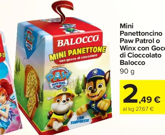 Mini panettoncino Paw Patrol o Winx con gocce di cioccolato Balocco