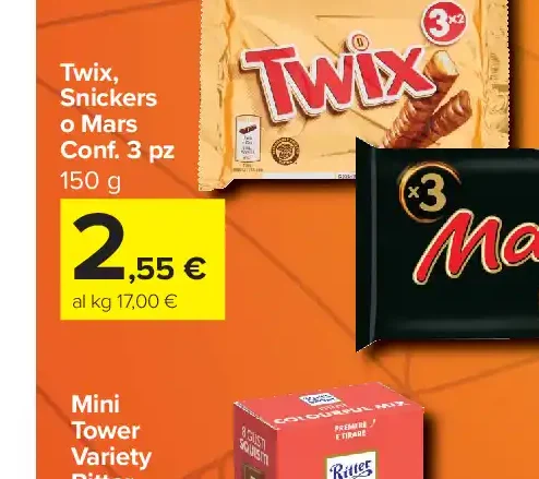 Twix Snickers o Mars conf. 3 pezzi