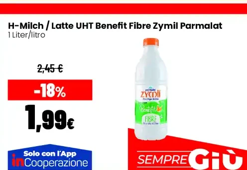 Latte UHT Benefit Fibre Zymil Parmalat