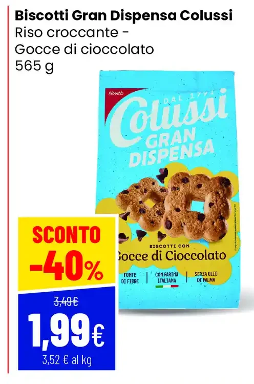 Biscotti Gran Dispensa Colussi riso croccante gocce di cioccolato
