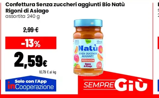 Confettura senza zuccheri aggiunti Bio Natù Rigoni di Asiago