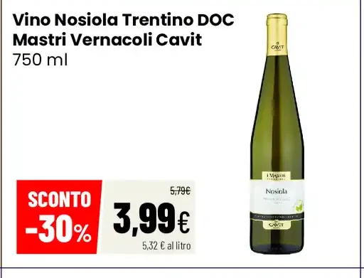 Vino Nosiola Trentino DOC Mastri Vernacoli Cavit