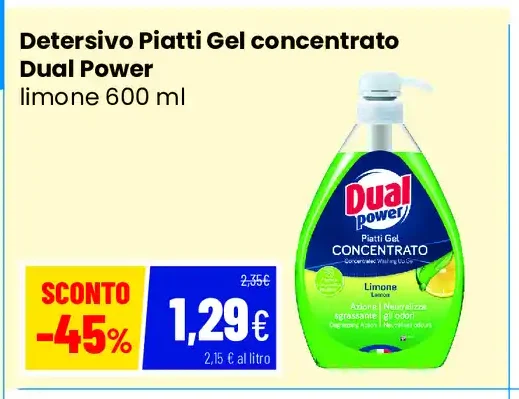 Detersivo piatti gel concentrato Dual Power limone