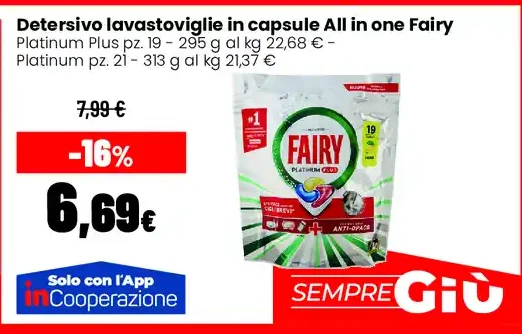 Detersivo lavastoviglie in capsule All in one Fairy Platinum Plus