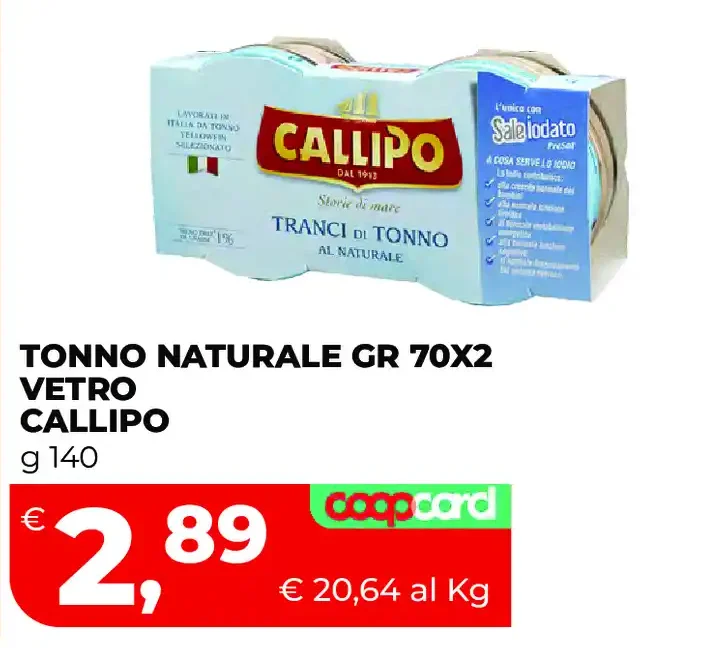 Tonno naturale gr 70x2 vetro Callipo