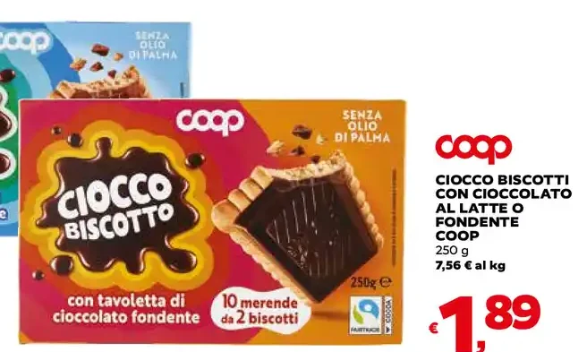 Ciocco Biscotto Coop con cioccolato al latte o fondente