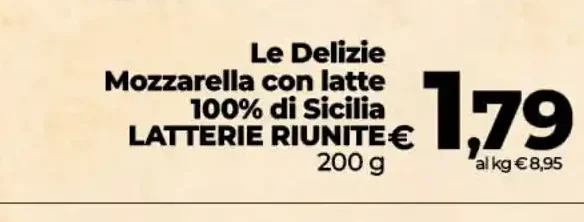 Mozzarella con latte 100% di Sicilia Latterie Riunite