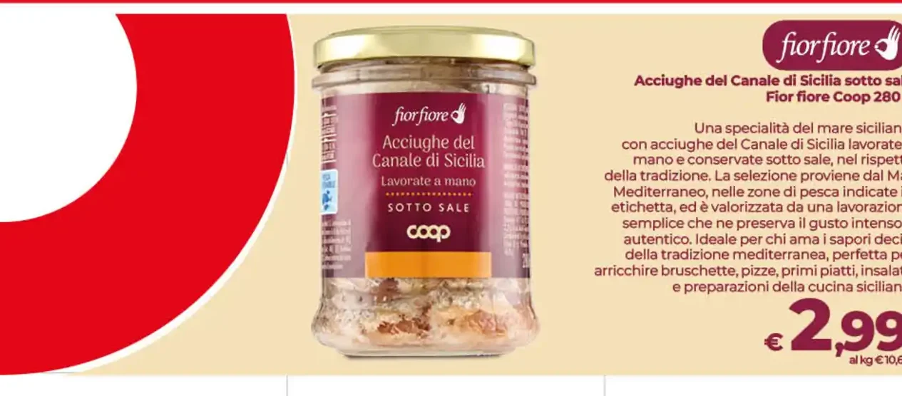 Acciughe del Canale di Sicilia sotto sale Fior Fiore Coop