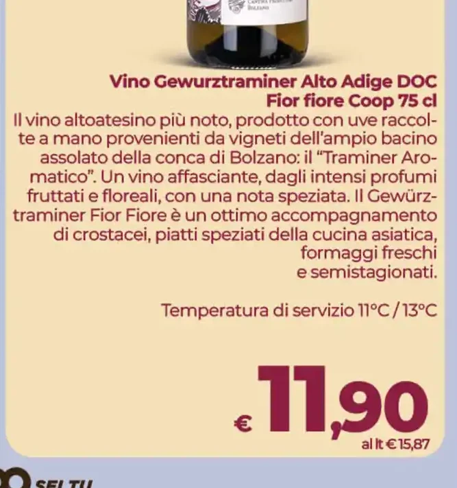 Vino Gewürztraminer Alto Adige DOC Fior Fiore Coop