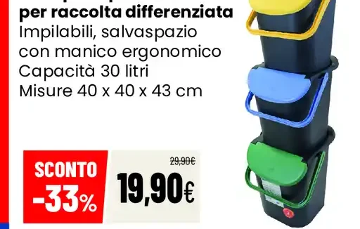 Set 3 pezzi pattumiera per raccolta differenziata