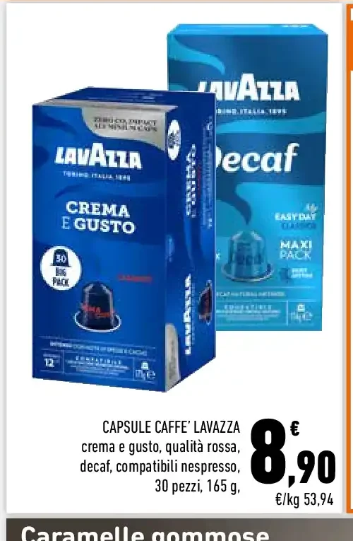 Capsule caffè Lavazza crema e gusto, qualità rossa, decaf