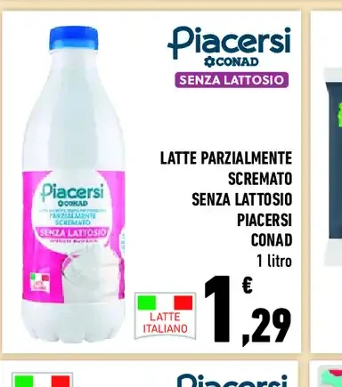 Latte parzialmente scremato senza lattosio Piacersi Conad