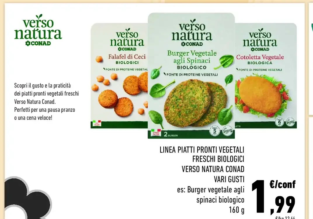 Piatti pronti vegetali freschi biologici Verso Natura Conad