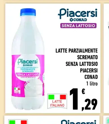 Latte parzialmente scremato senza lattosio Piacersi Conad