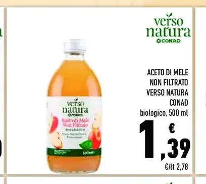 Aceto di mele non filtrato biologico Verso Natura Conad