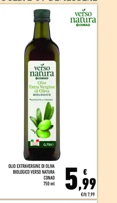 Olio extravergine di oliva biologico Verso Natura Conad