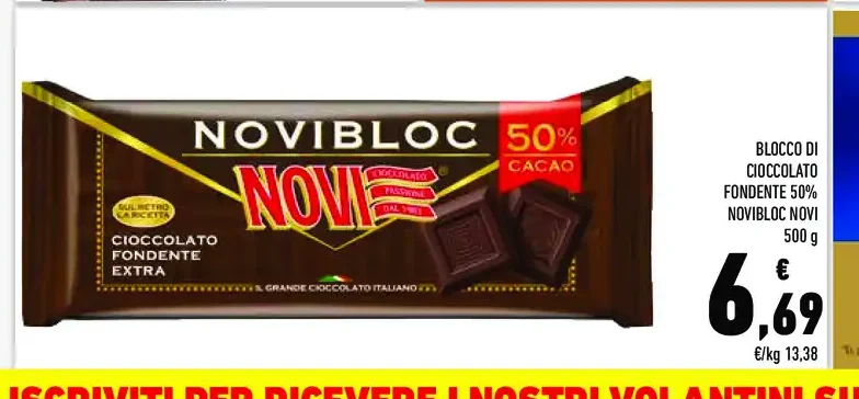 Blocco di cioccolato fondente 50% Novibloc Novi