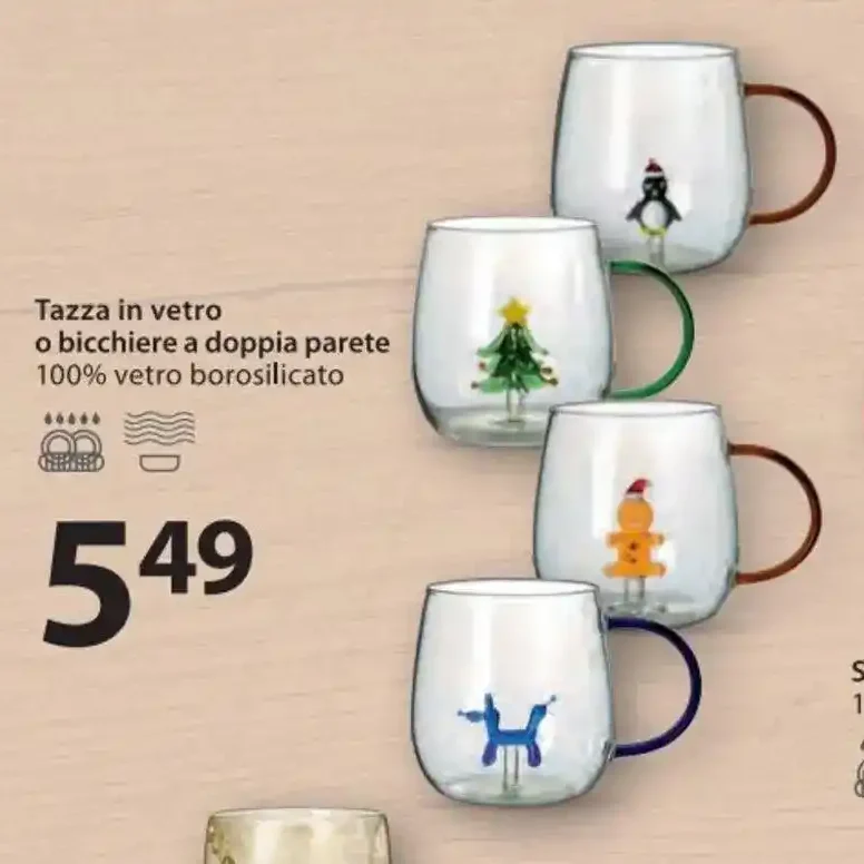 Tazza in vetro o bicchiere a doppia parete